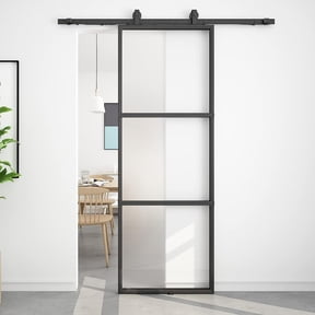 Easy4Home 28"x84" Frosted Glass Sliding Barn Door with Track and Hardware Kit