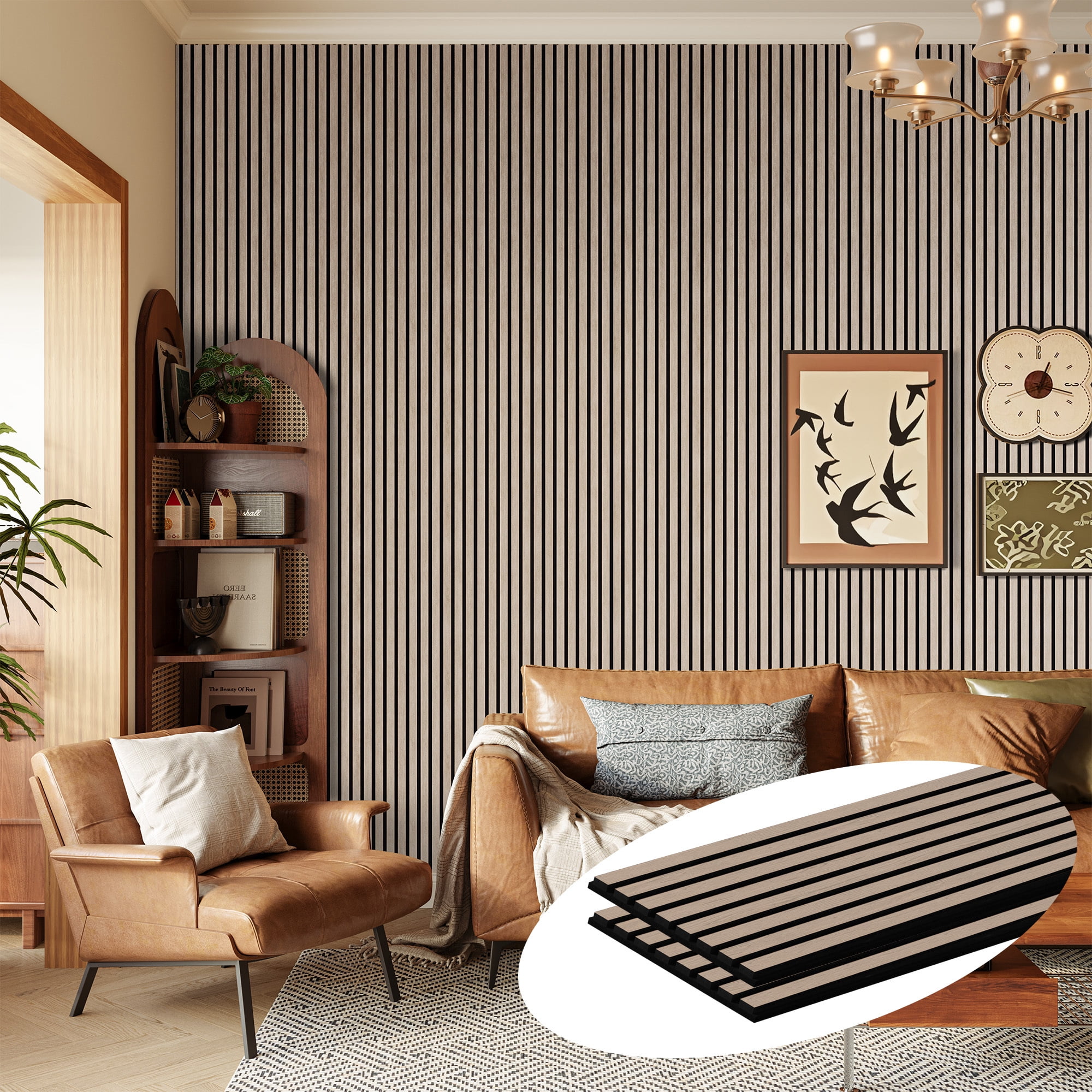 Easy4Home 2Pcs 106"x12.6" Wood Slat Acoustic Wall Panels, 3D Fluted Soundproof Decorative Panels for Interior Walls, Walnut