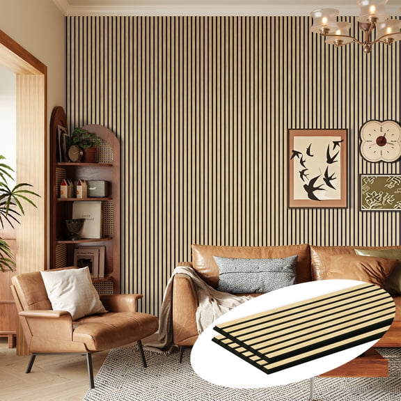 Easy4Home 2Pcs 106"x12.6" Wood Slat Acoustic Wall Panels, 3D Fluted Soundproof Decorative Panels for Interior Walls, White Oak