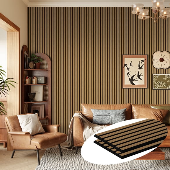 Easy4Home 2Pcs 106"x20.5" Wood Slat Acoustic Wall Panels, 3D Fluted Soundproof Decorative Panels for Interior Walls, Classic Oak