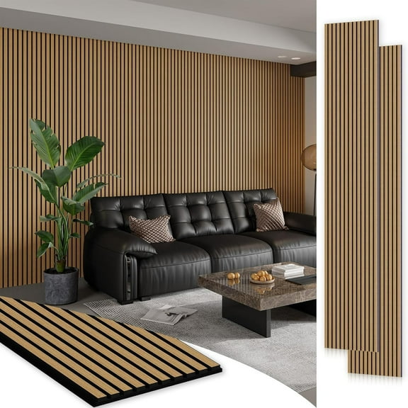 Easy4Home 2Pcs 106"x20.5" Wood Slat Soundproof Wall Panels Acoustic 3D Fluted Decorative Panels, American Oak
