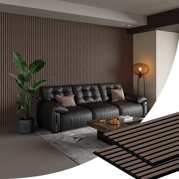 Easy4Home 2Pcs 106"x20.5" Wood Slat Soundproof Wall Panels Acoustic 3D Fluted Decorative Panels, Dark Walnut