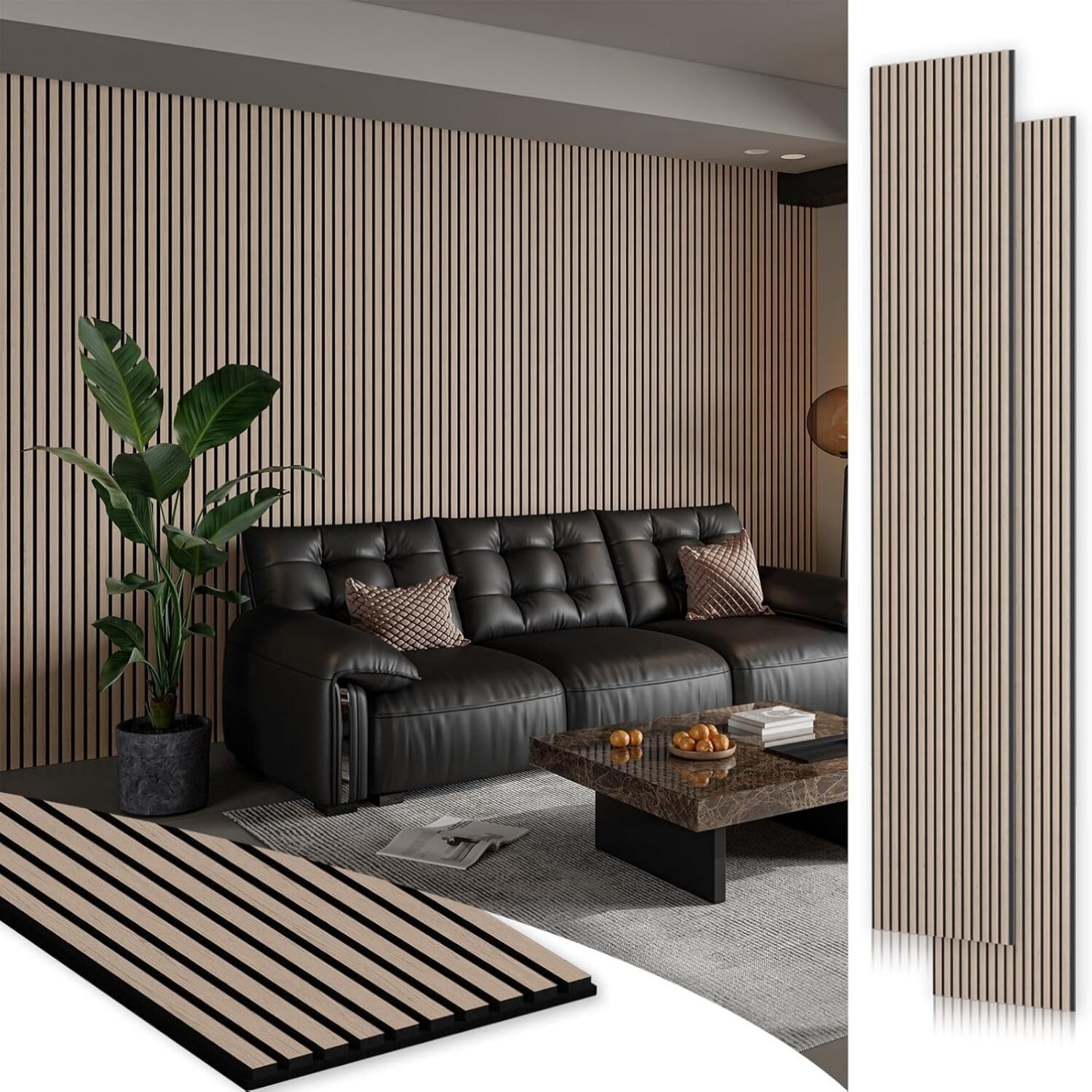 Easy4Home 2Pcs 106"x20.5" Wood Slat Soundproof Wall Panels Acoustic 3D ...