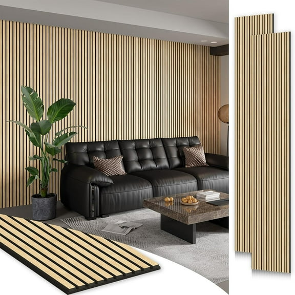 Easy4Home 2Pcs 106"x20.5" Wood Slat Soundproof Wall Panels Acoustic 3D Fluted Decorative Panels, White Oak