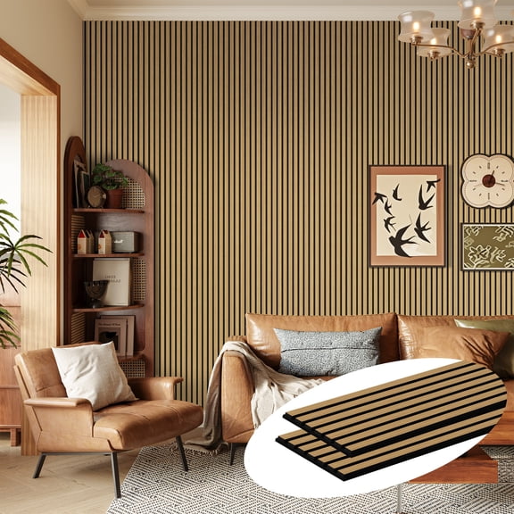 Easy4Home 2Pcs 94.5"x23.6" Wood Slat Acoustic Wall Panels, 3D Fluted Soundproof Decorative Panels for Interior Walls, American Oak