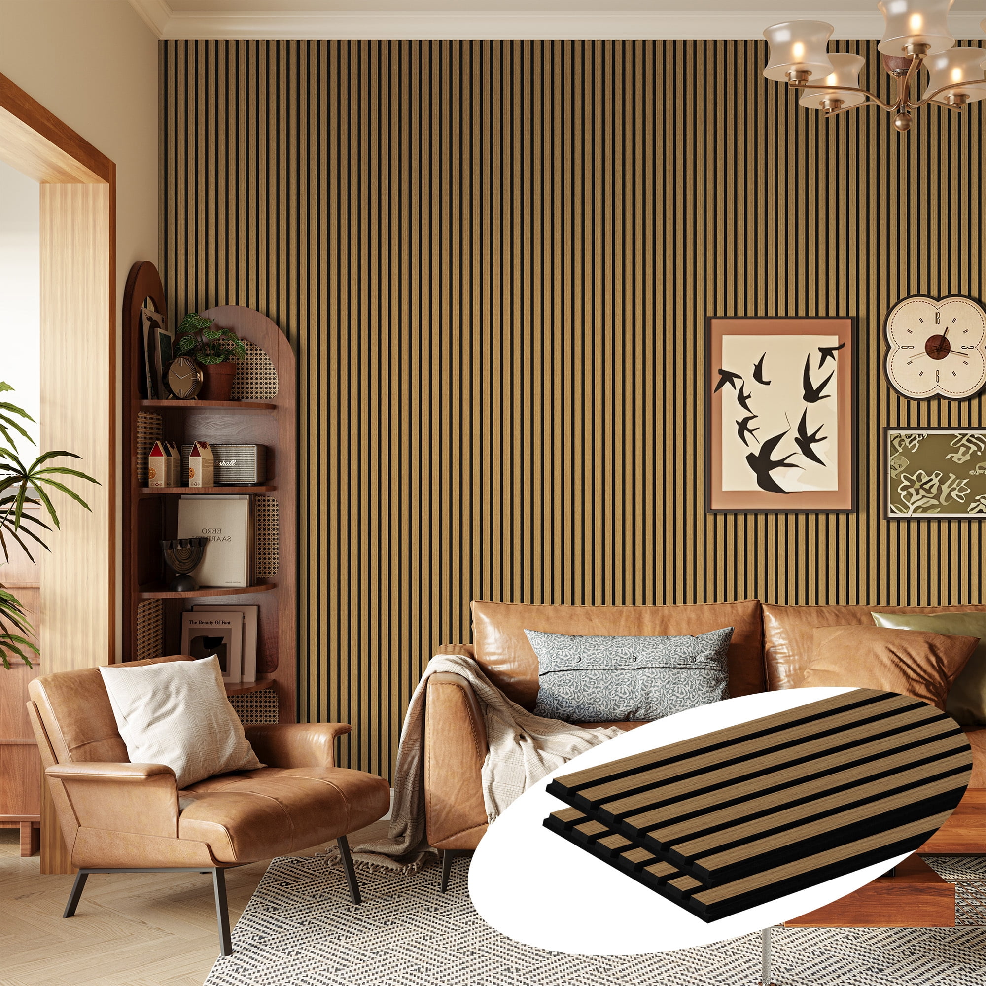 Easy4Home 2Pcs 94.5"x23.6" Wood Slat Acoustic Wall Panels, 3D Fluted Soundproof Decorative Panels for Interior Walls, Classic Oak