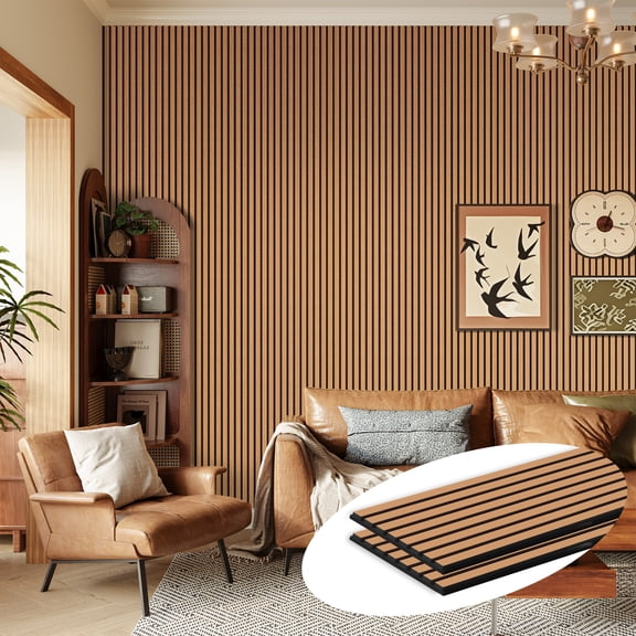 Easy4Home 2Pcs 94.5"x23.6" Wood Slat Acoustic Wall Panels, 3D Fluted Soundproof Decorative Panels for Interior Walls, Light Brown