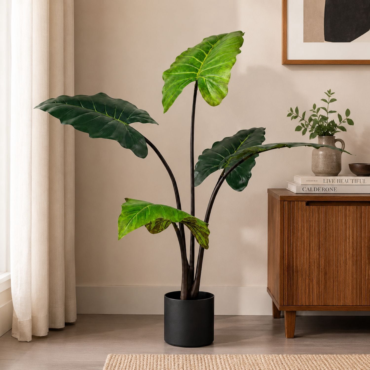 Easy4Home 3.4FT Artificial Plant Fake Caladium Plant Potted Indoor Faux Floor Plant for Home Office Decor, Green