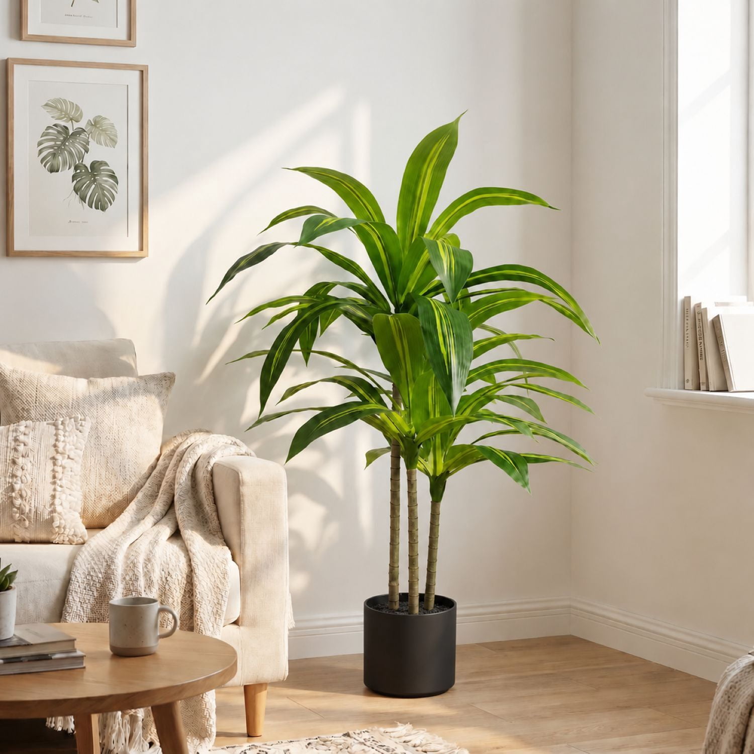 Easy4Home 3.6FT Artificial Plant Fake Dracaena Tree Potted Indoor Faux Floor Plant for Home Office Decor, Black Pot