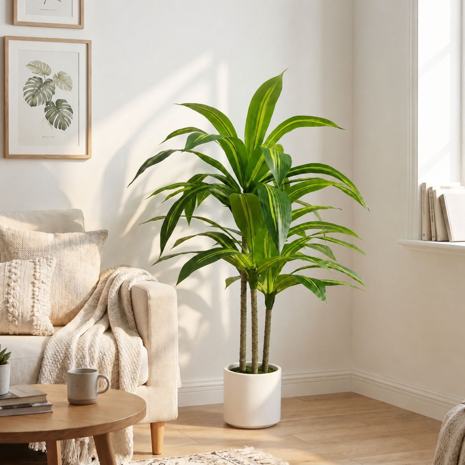 Easy4Home 3.6FT Artificial Plant Fake Dracaena Tree Potted Indoor Faux Floor Plant for Home Office Decor, White Pot