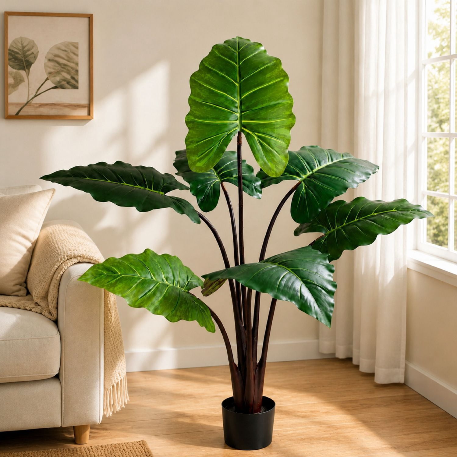 Easy4Home 3.8FT Artificial Plant Fake Caladium Plant Potted Indoor Faux Floor Plant for Home Office Decor, Green