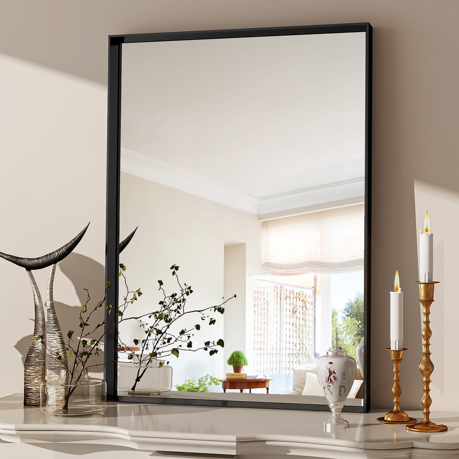 Easy4Home 30"x 20" Rectangular Bathroom Vanity Mirror with Deep Frame Wall Mirror, Black