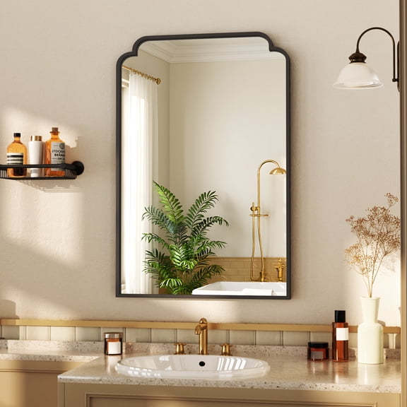 Easy4Home 30"x20" Arched Bathroom Mirror Decorative Wall Mounted Vanity Mirror, Black