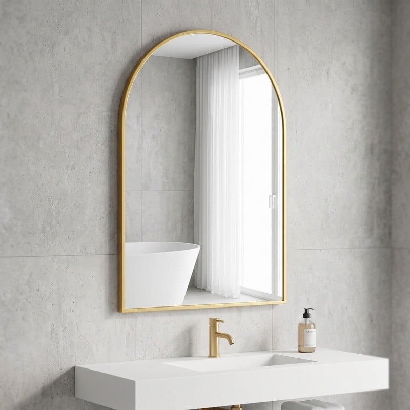 Easy4Home 30"x22"Arched Bathroom Mirror Decor Vanity Mirror Wall Mounted,Gold