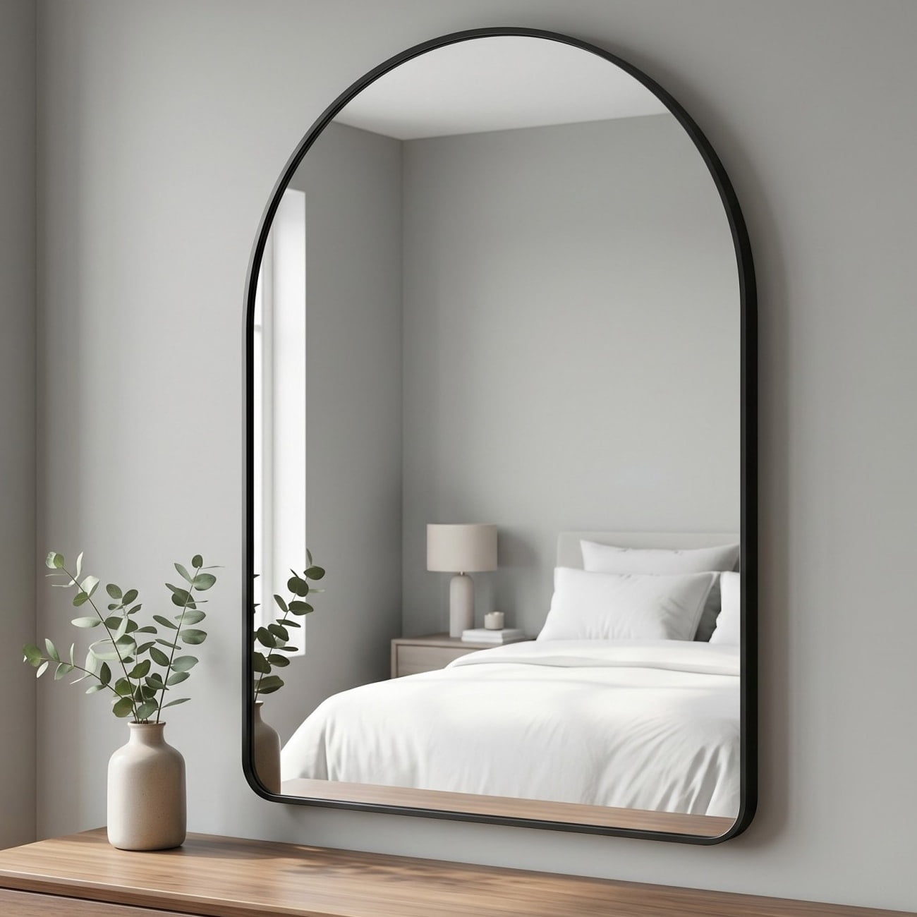 Easy4Home 30"x50"Rounded Arched Bathroom Mirror Decor Vanity Mirror Wall Mounted,Black