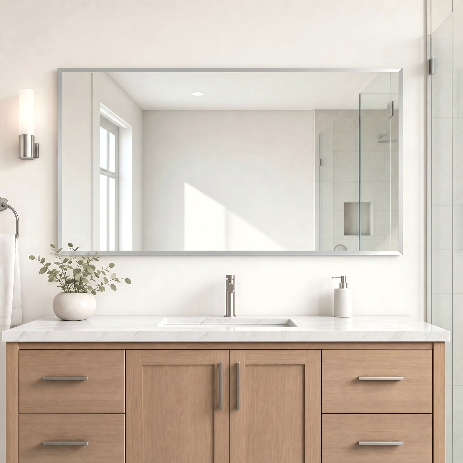 Easy4Home 30"x60" Frameless Rectangular Bathroom Mirror Beveled Vanity Wall Mirror