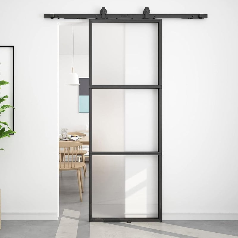 Easy4Home 30"x84" Frosted Glass Sliding Barn Door with Track and Hardware Kit