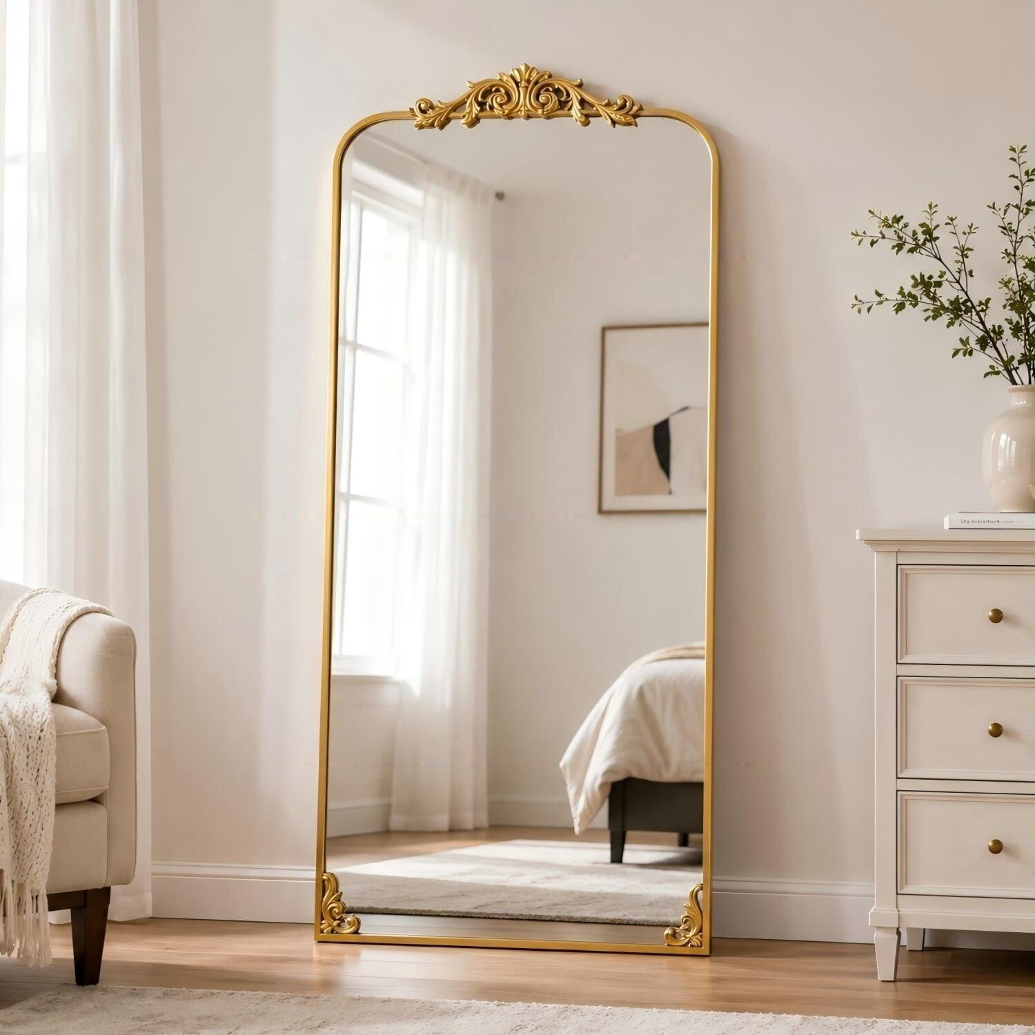 Easy4Home 32"x73" Vintage Full Length Mirror Decorative Floor Mirror for Dressing, Antique Gold