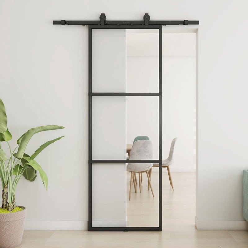 Easy4Home 32"x84" Clear Glass Sliding Barn Door with Track and Hardware Kit