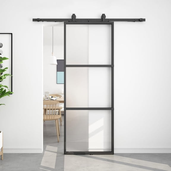 Easy4Home 32"x84" Frosted Glass Sliding Barn Door with Track and Hardware Kit