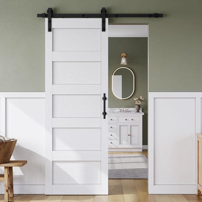 Easy4Home 32"x84" Sliding Barn Door in Waterproof PVC Coating with 6FT Track and Hardware Kit