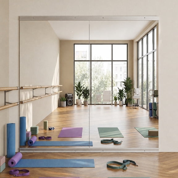 Easy4Home 34"x76" 2 Pack Home Gym Mirror Tempered Glass Frameless Full Length Mirror Wall Mounted Yoga Mirror