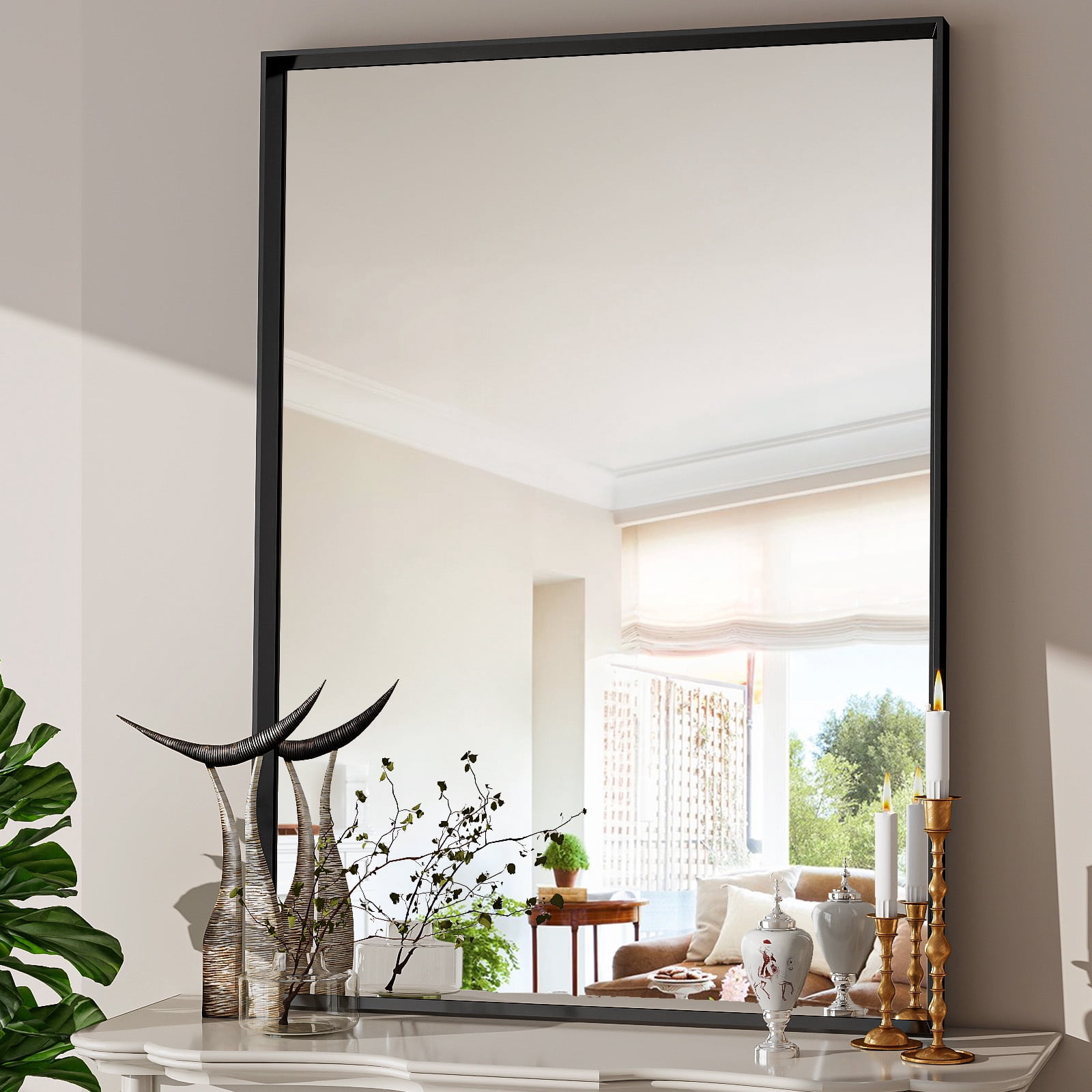 Easy4Home 36"x 24" Rectangular Bathroom Vanity Mirror with Deep Frame Wall Mirror, Black
