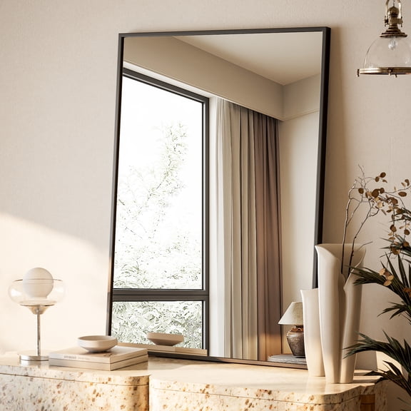Easy4Home 36"x24" Rectangular Bathroom Mirror Decorative Wall Mounted Vanity Mirror, Black
