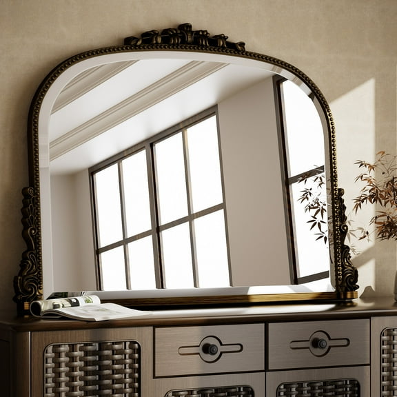 Easy4Home 36"x27" Vintage Mirror Arched Decorative Wall Mirror, Antique Bronze