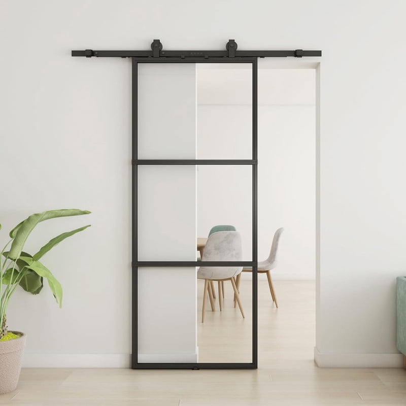 Easy4Home 36"x84" Clear Glass Sliding Barn Door with Track and Hardware Kit
