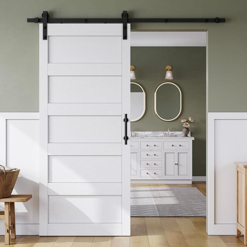 Easy4Home 36"x84" Sliding Barn Door in Waterproof PVC Coating with 6.6FT Track and Hardware Kit