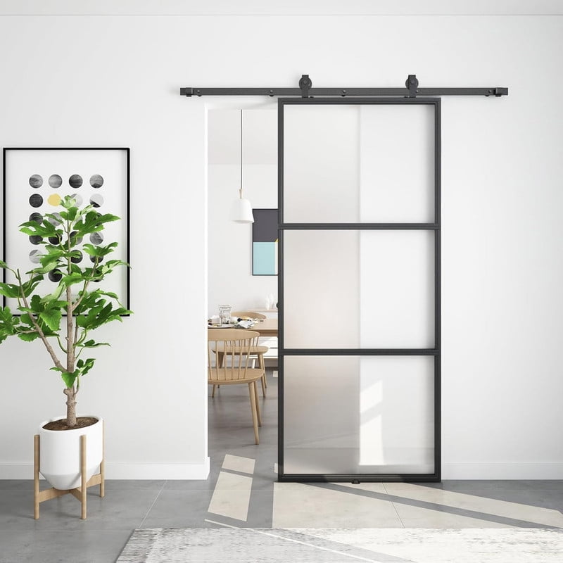 Easy4Home 38"x84" Frosted Glass Sliding Barn Door with Track and Hardware Kit