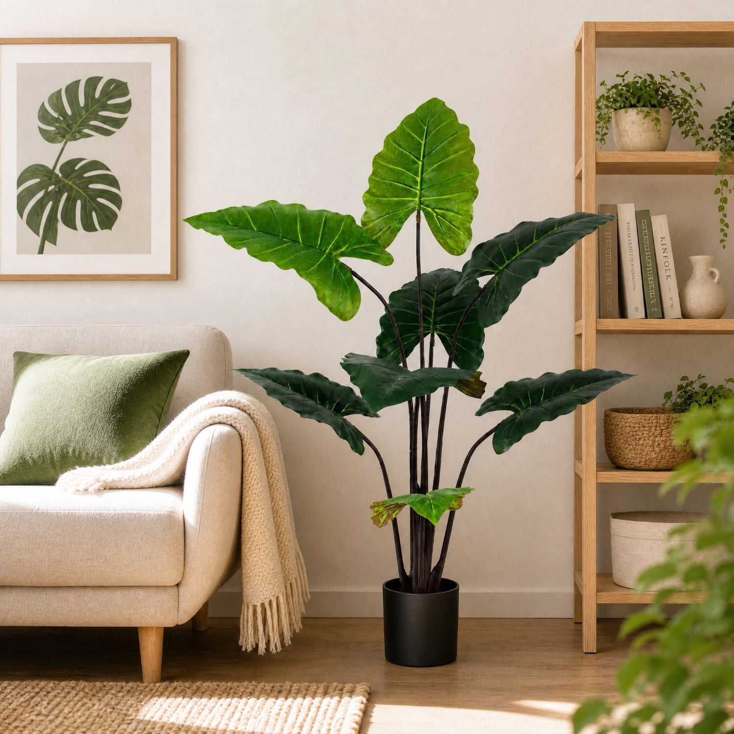 Easy4Home 4.3FT Artificial Plant Fake Caladium Plant Potted Indoor Faux Floor Plant for Home Office Decor, Green