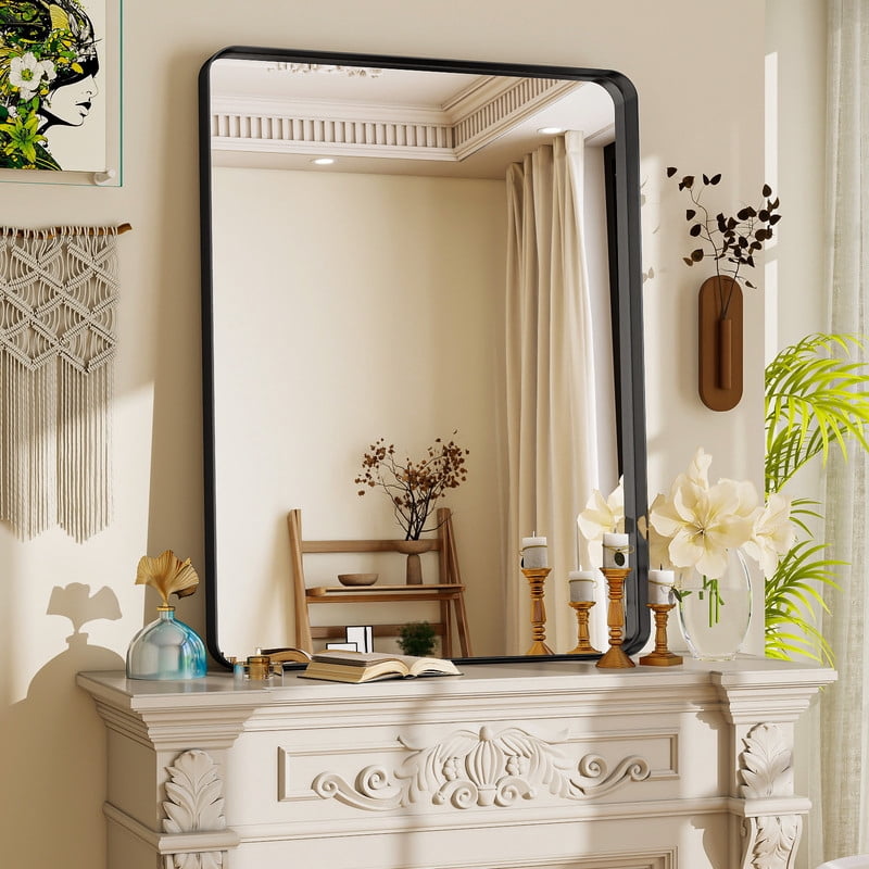 Easy4Home 40"x 30" Rectangular Bathroom Vanity Mirror with Round Corner Deep Frame Wall Mirror, Black