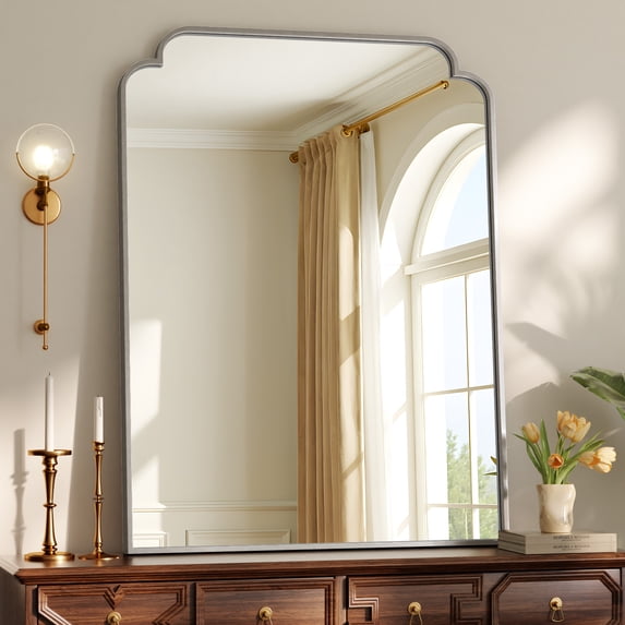 Easy4Home 40"x30" Arched Bathroom Mirror Decorative Wall Mounted Vanity Mirror, Silver