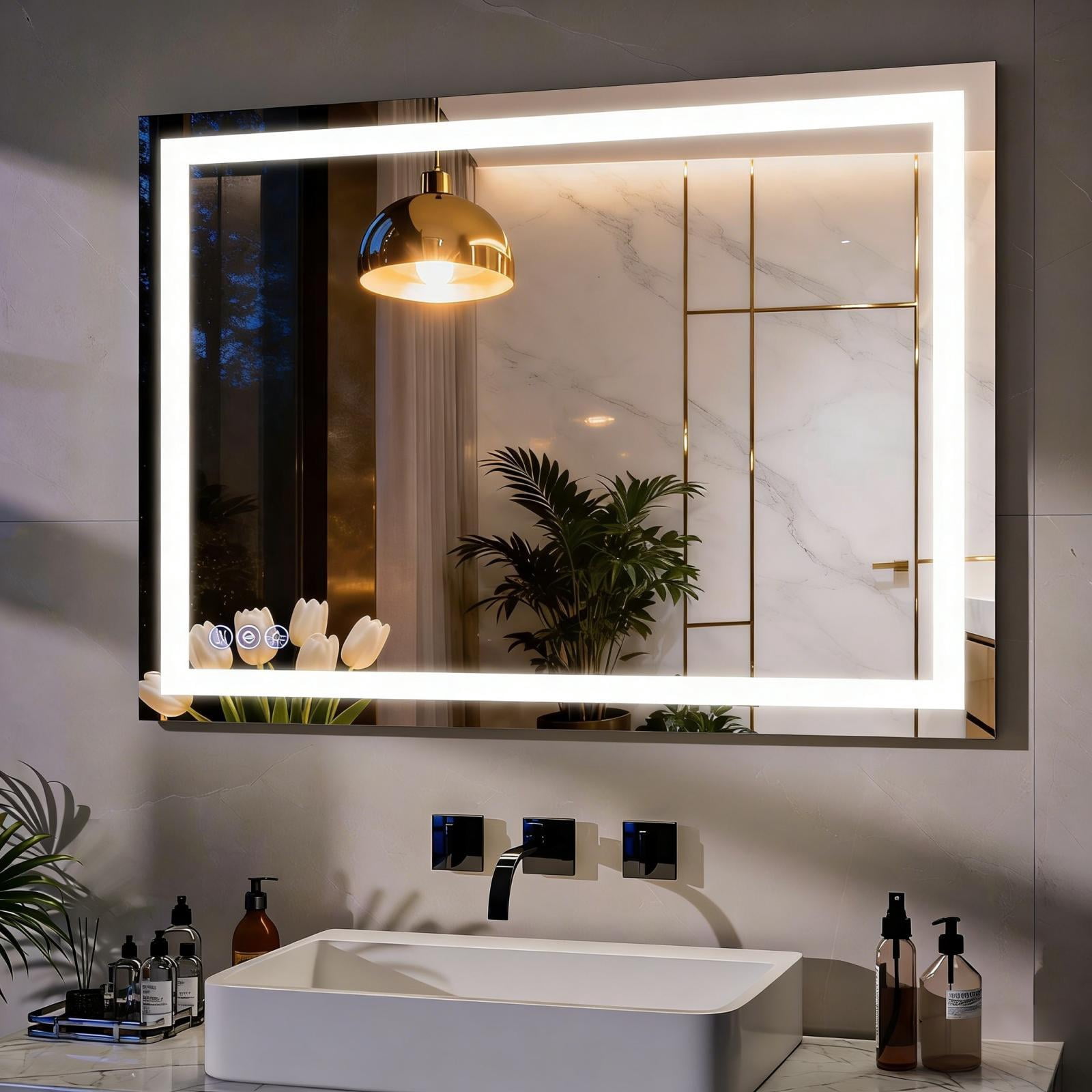 Easy4Home 40"x30" LED Bathroom Mirror Wall Mounted Anti-Fog Vanity Mirror with Adjustable Lights, White