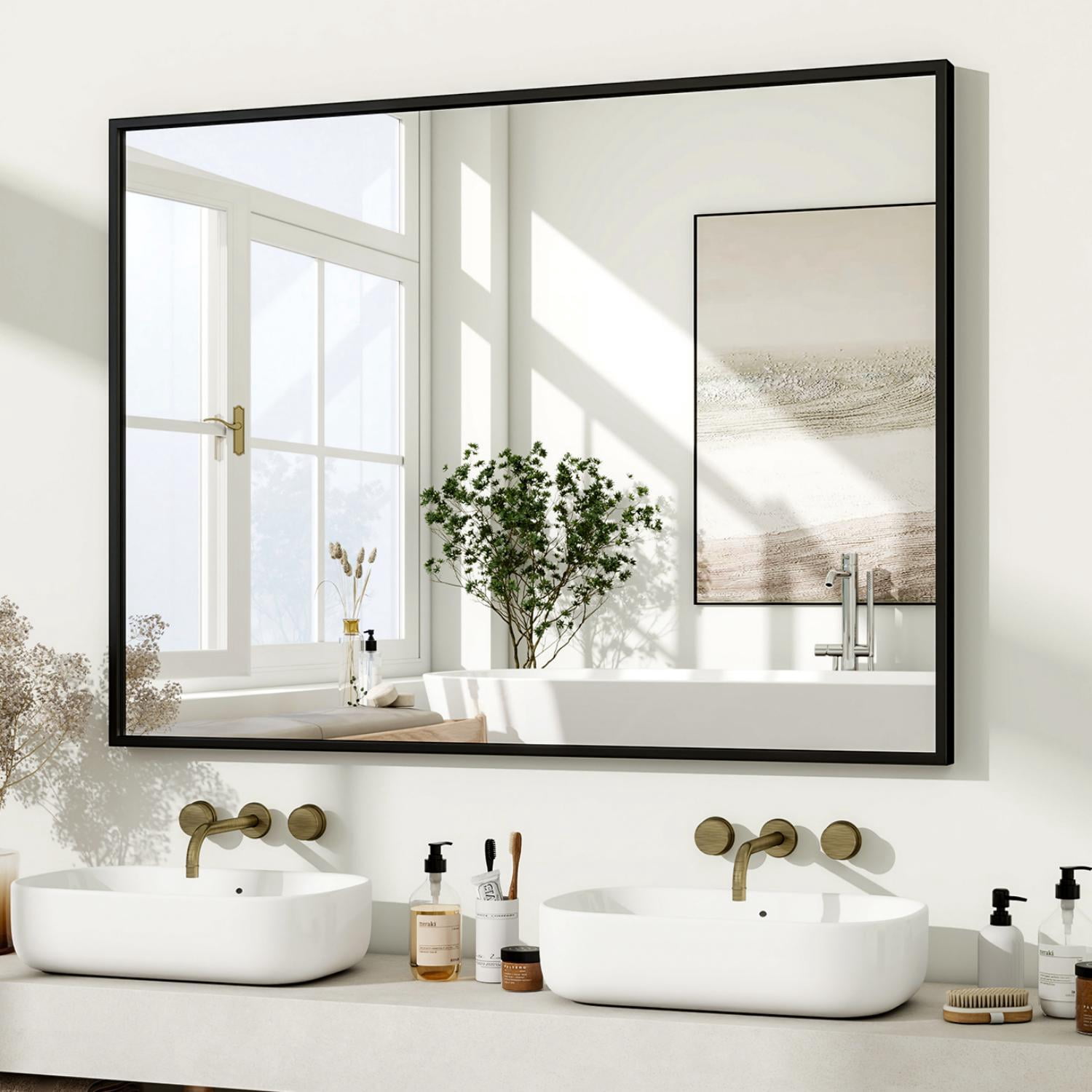 Easy4Home 40"x30" Rectangular Bathroom Mirror Decorative Wall Mounted Vanity Mirror, Black