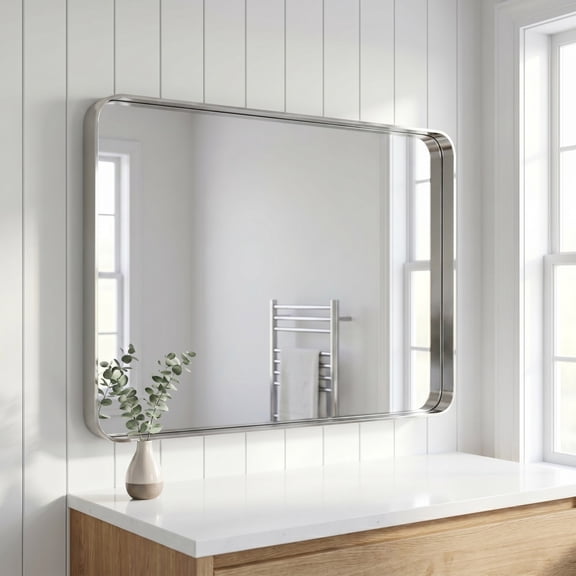 Easy4Home 40"x36" Extra Large Deep Frame Rounded Rectangle Bathroom Mirror Decor Vanity Mirror Wall Mounted,Silver