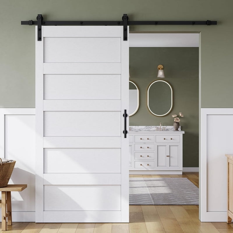 Easy4Home 40"x84" Sliding Barn Door in Waterproof PVC Coating with 7FT Track and Hardware Kit