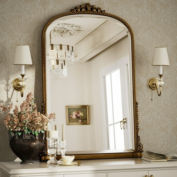 Easy4Home 41"x 28" Arched Decorative Mirror Wall-Mounted,Antique Gold