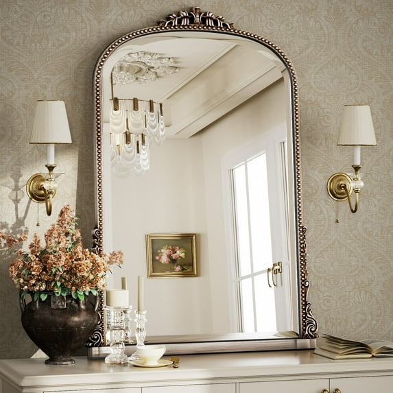 Easy4Home 41"x 28" Arched Decorative Mirror Wall-Mounted,Antique Silver