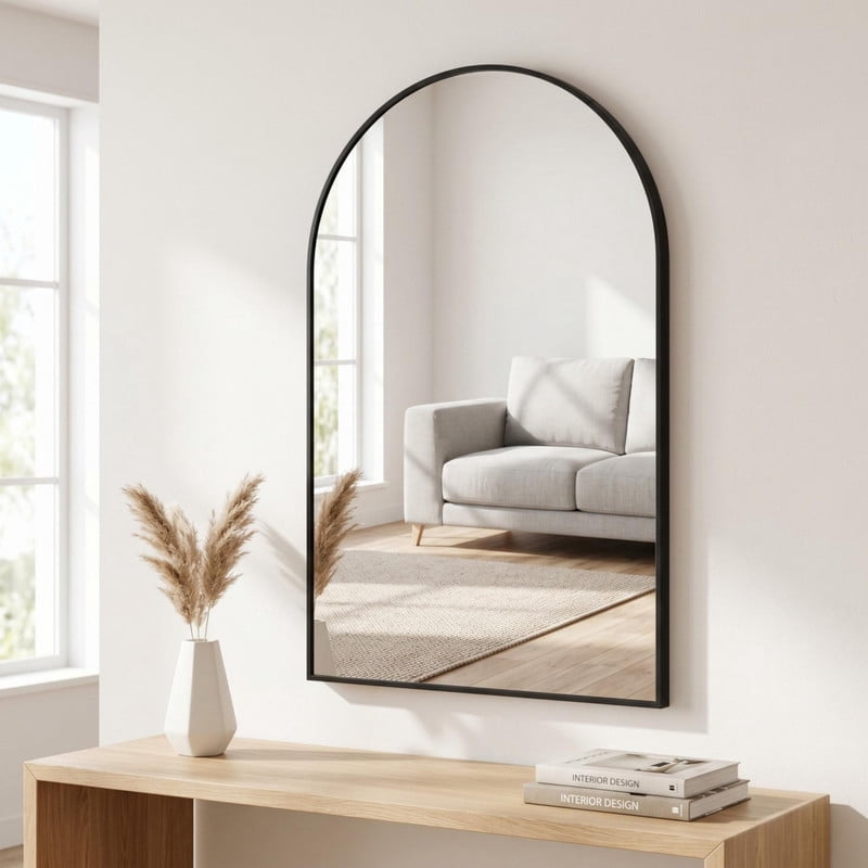 Easy4Home 41"x26"Arched Bathroom Mirror Decor Vanity Mirror Wall Mounted,Black