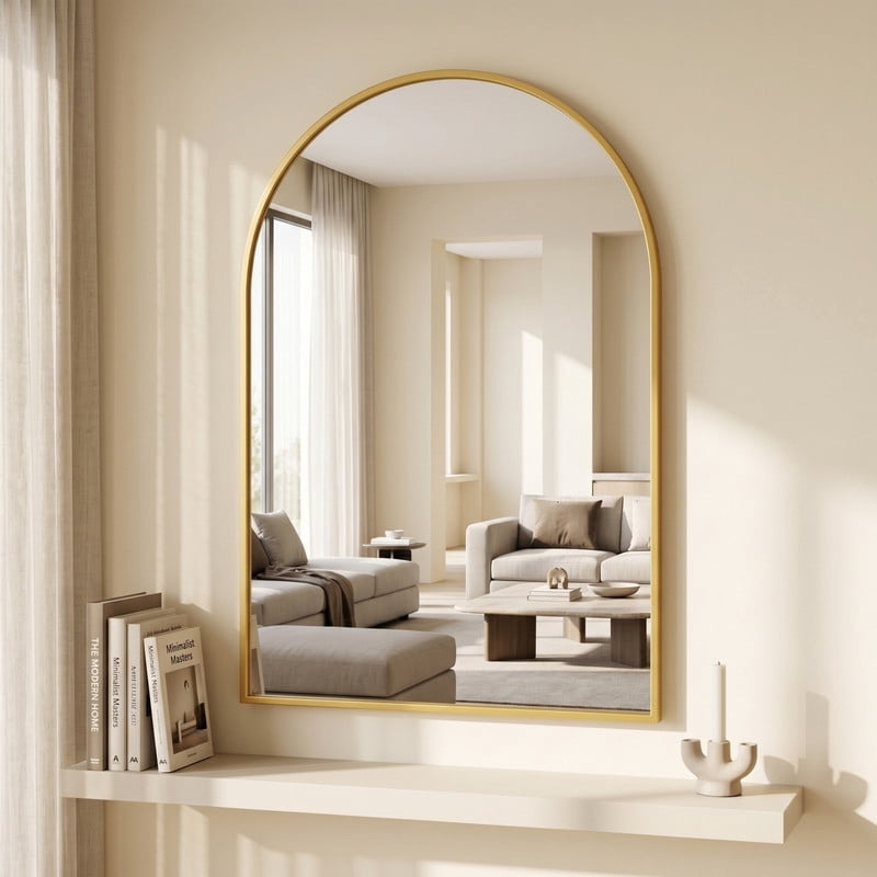 Easy4Home 41"x26"Arched Bathroom Mirror Decor Vanity Mirror Wall Mounted,Gold