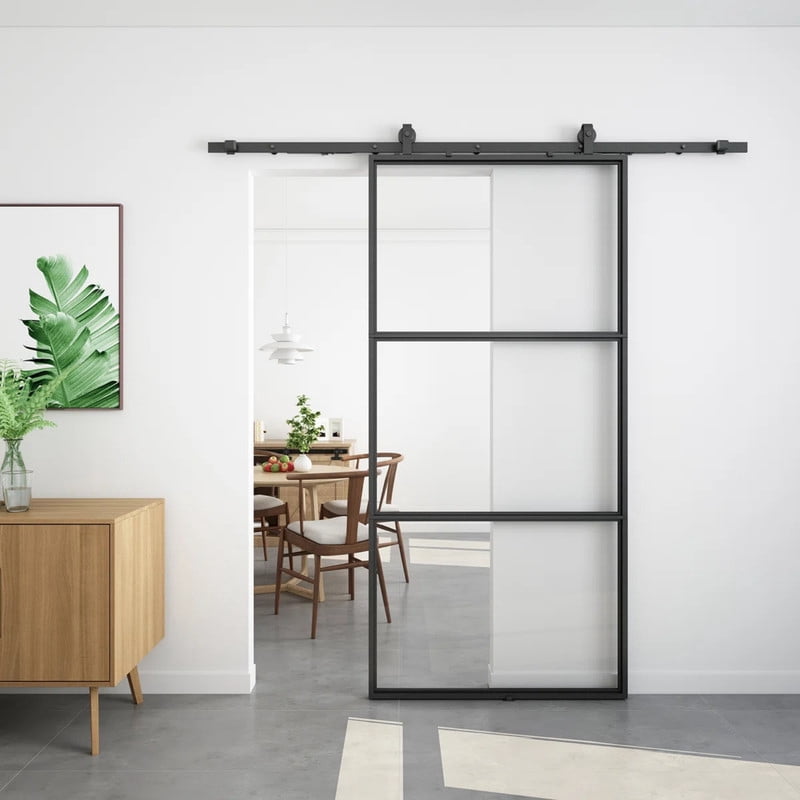 Easy4Home 42"x84" Clear Glass Sliding Barn Door with Track and Hardware Kit