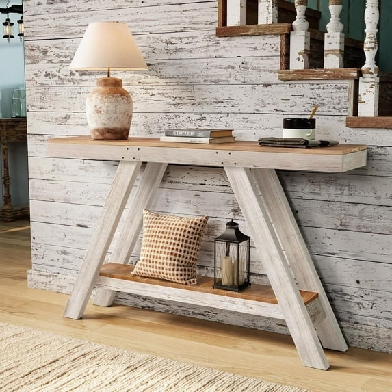 Easy4Home 46" A-Frame Rustic Wood Console Table Hand-Made, White