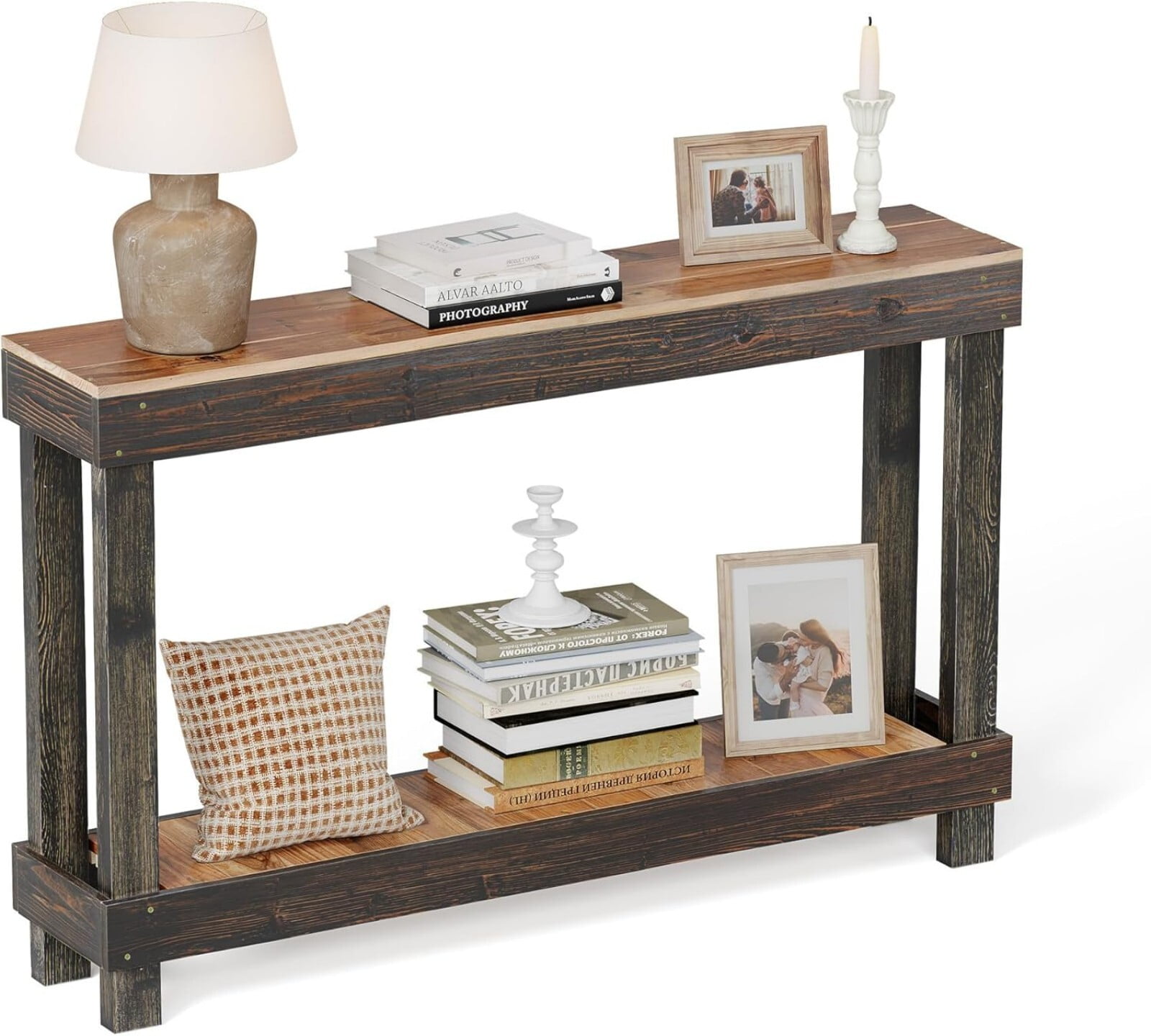 Easy4Home 46" Rustic Wood Console Table Hand-Made, Black