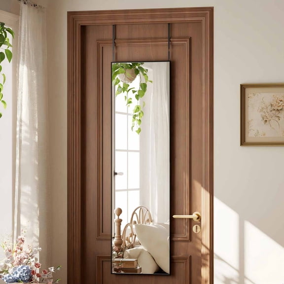 Easy4Home 48"x14" Full Length Door Mirror Wall Mounted Hanging Mirror with Metal Frame, Black