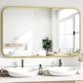 thumbnail image 1 of Easy4Home 48"x30" Rectangular Bathroom Mirror Hanging Rounded Corners Vanity Mirror Wall Mounted, Gold, 1 of 7
