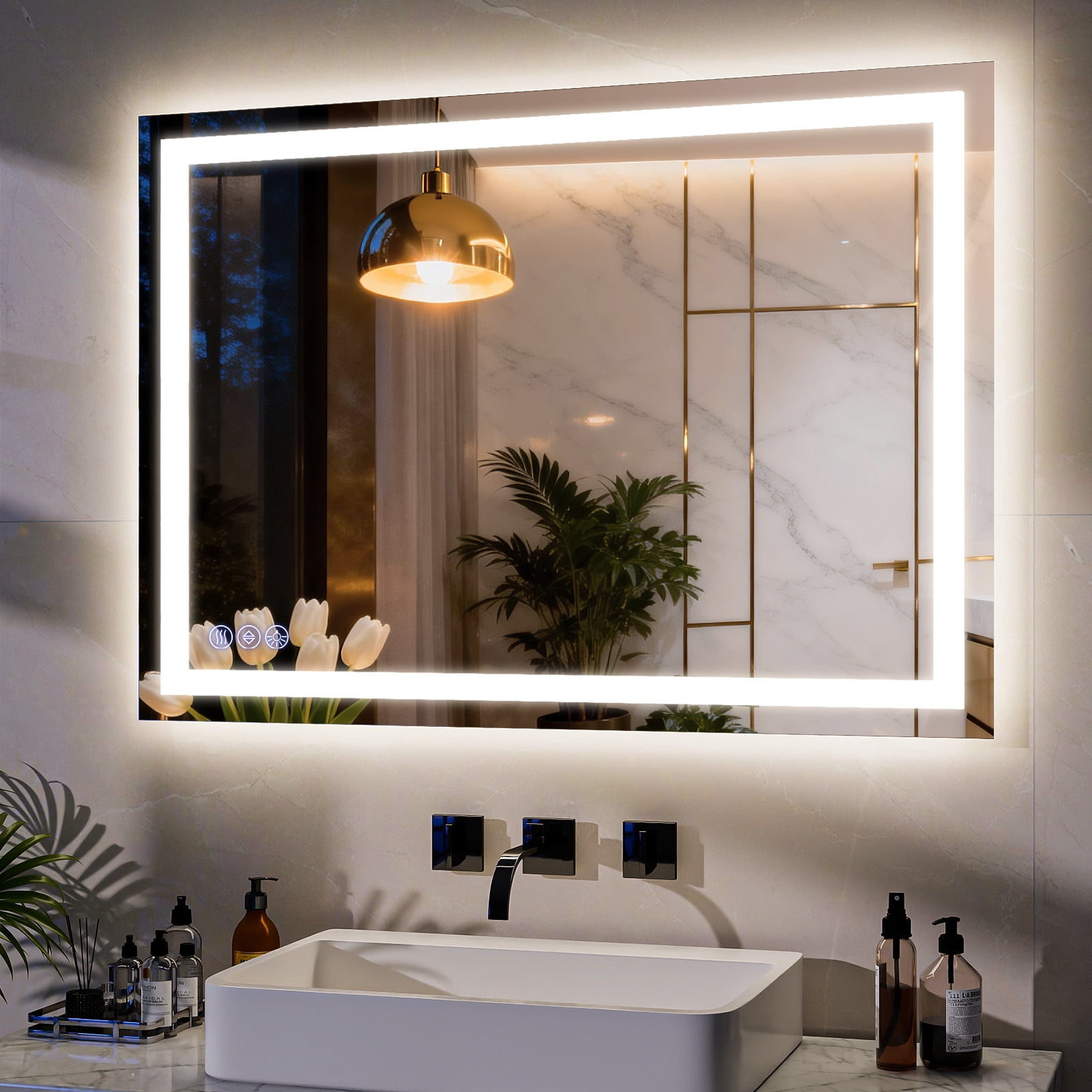 Easy4Home 48"x32" LED Bathroom Mirror Wall Mounted Anti-Fog Vanity Mirror with Adjustable Lights, White