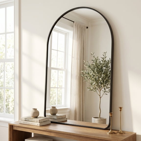 Easy4Home 36"x48"Rounded Arched Bathroom Mirror Decor Vanity Mirror Wall Mounted,Black